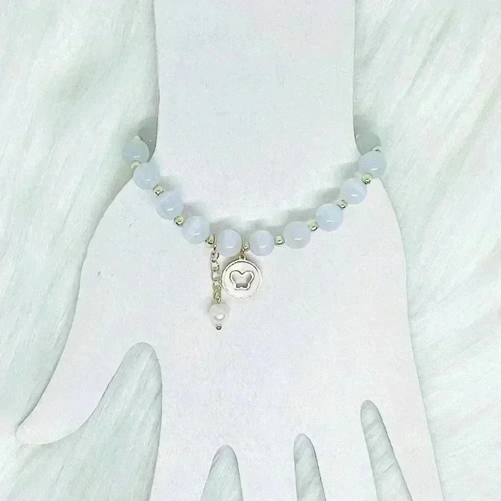 Butterfly Charm Moonstone Beaded Bracelet